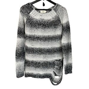 Eleven Paris Ombré Stripe Distressed Wool Blend Sweater Black White Small Grunge